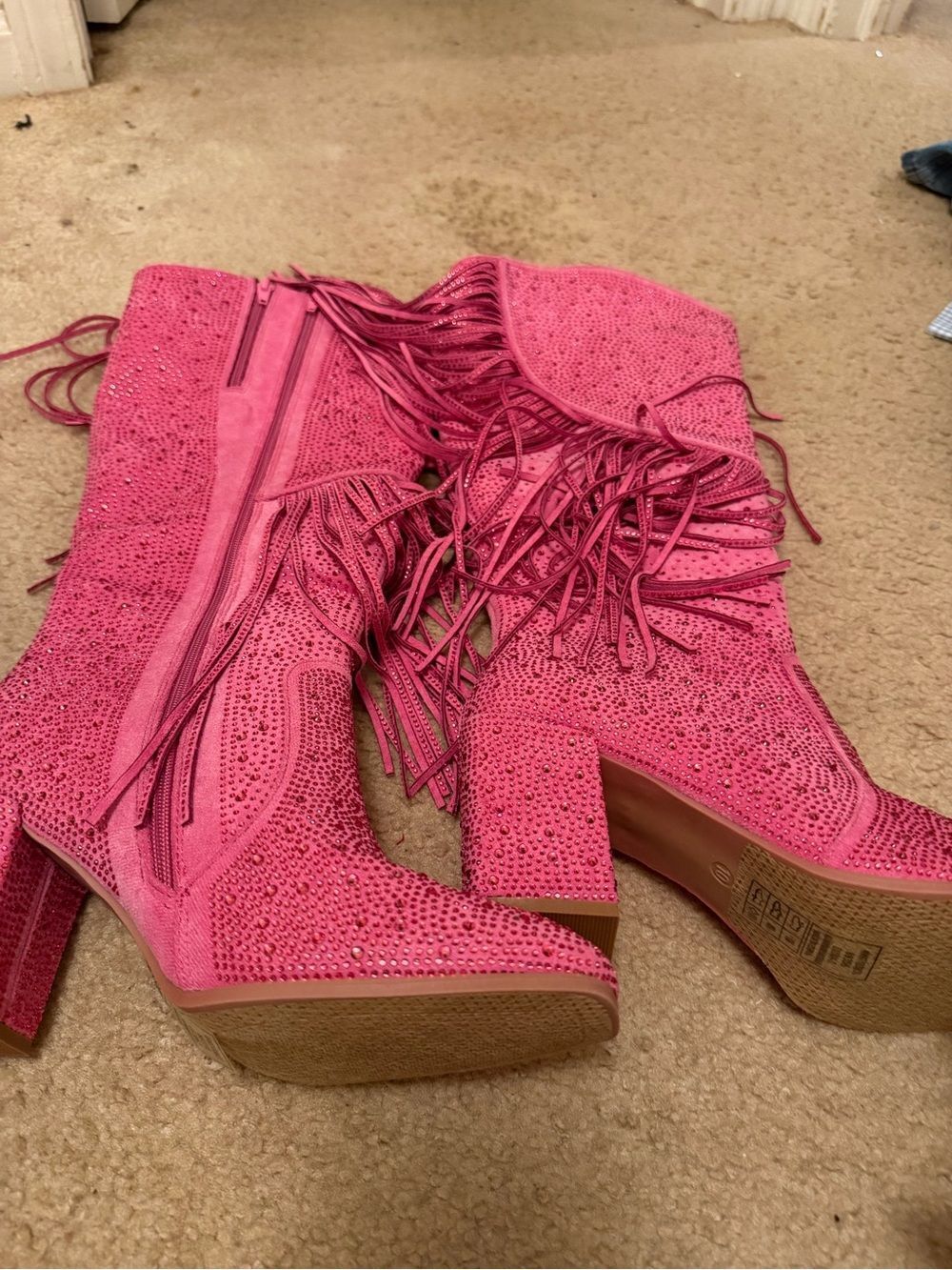 Bandolino Pink Rhinestone Fringe Platform Boots